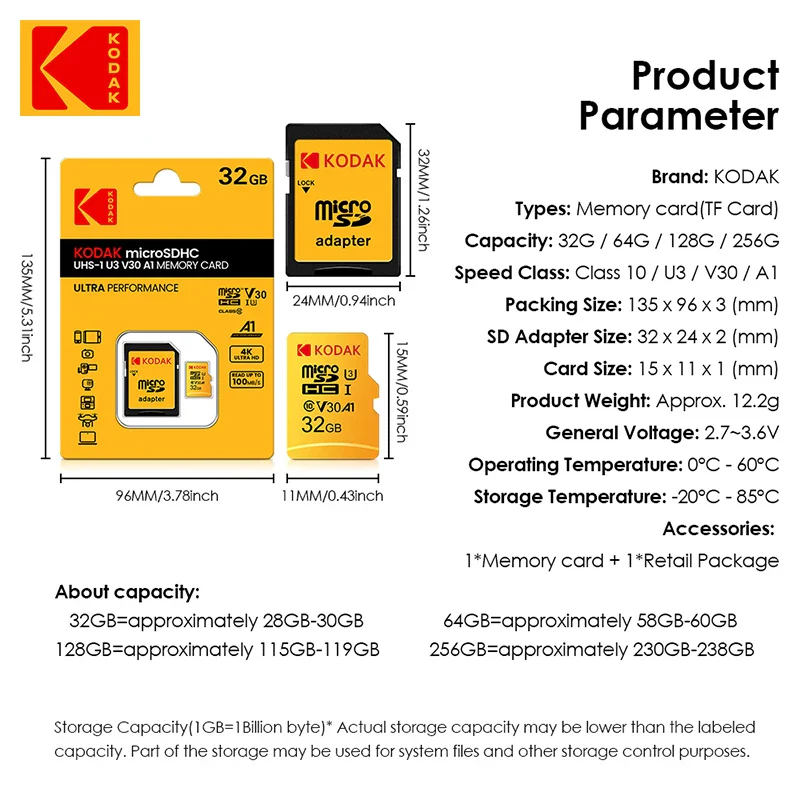 Carte Memoire KODAK Original 64GB Original بطاقة الذاكرة الأصلية من كوداك
