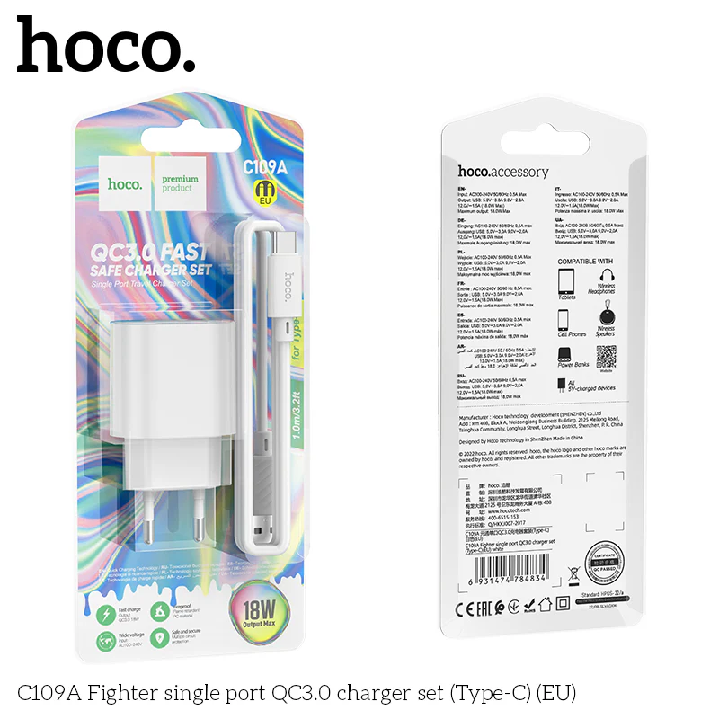 Chargeur HOCO C109A QC3.0 18W Original شاحن